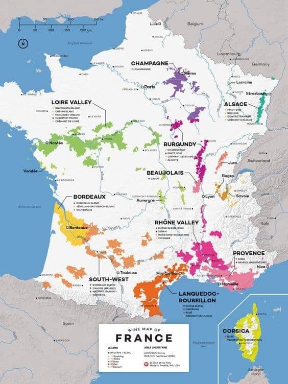 Frankrig vine distirkter map