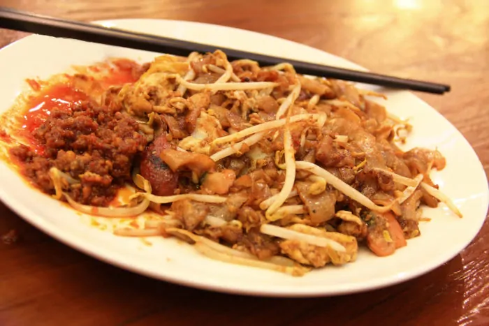 Street Food Singapore Fried noodle cha kway tiew with delicious and spicy taste