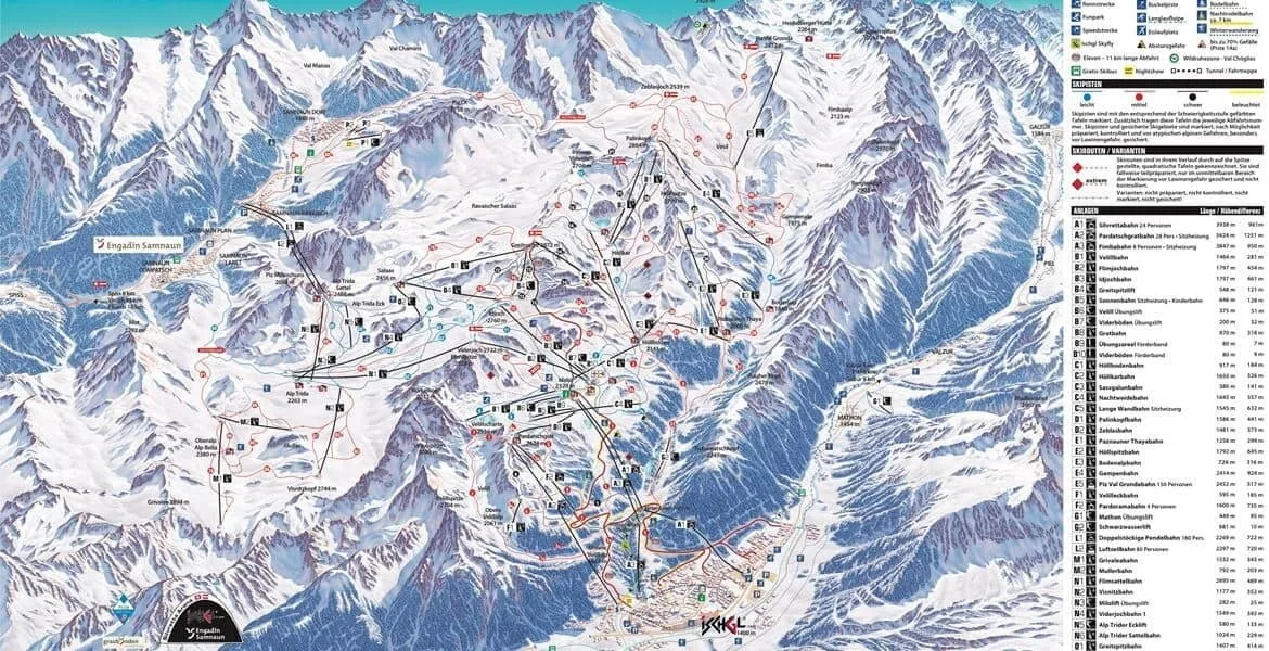 ischgl-piste-kort-skiferie. Silvretta Arena Ischgl