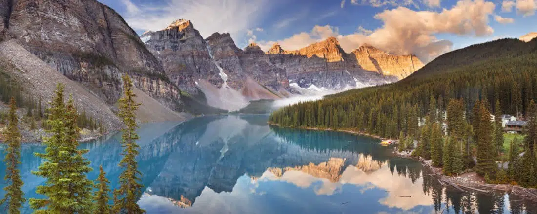 Canada. Beautiful Moraine Lake in Banff National Park, Canada. Photographed at sunrise.