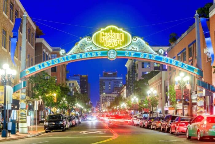 SAN DIEGO-SEP 28, 2014: The Gaslamp Quarter in San Diego, California, on September 28, 2014 The Gaslamp Quarter extends from Broadway to Harbor Drive, and from 4th to 6th Avenue.