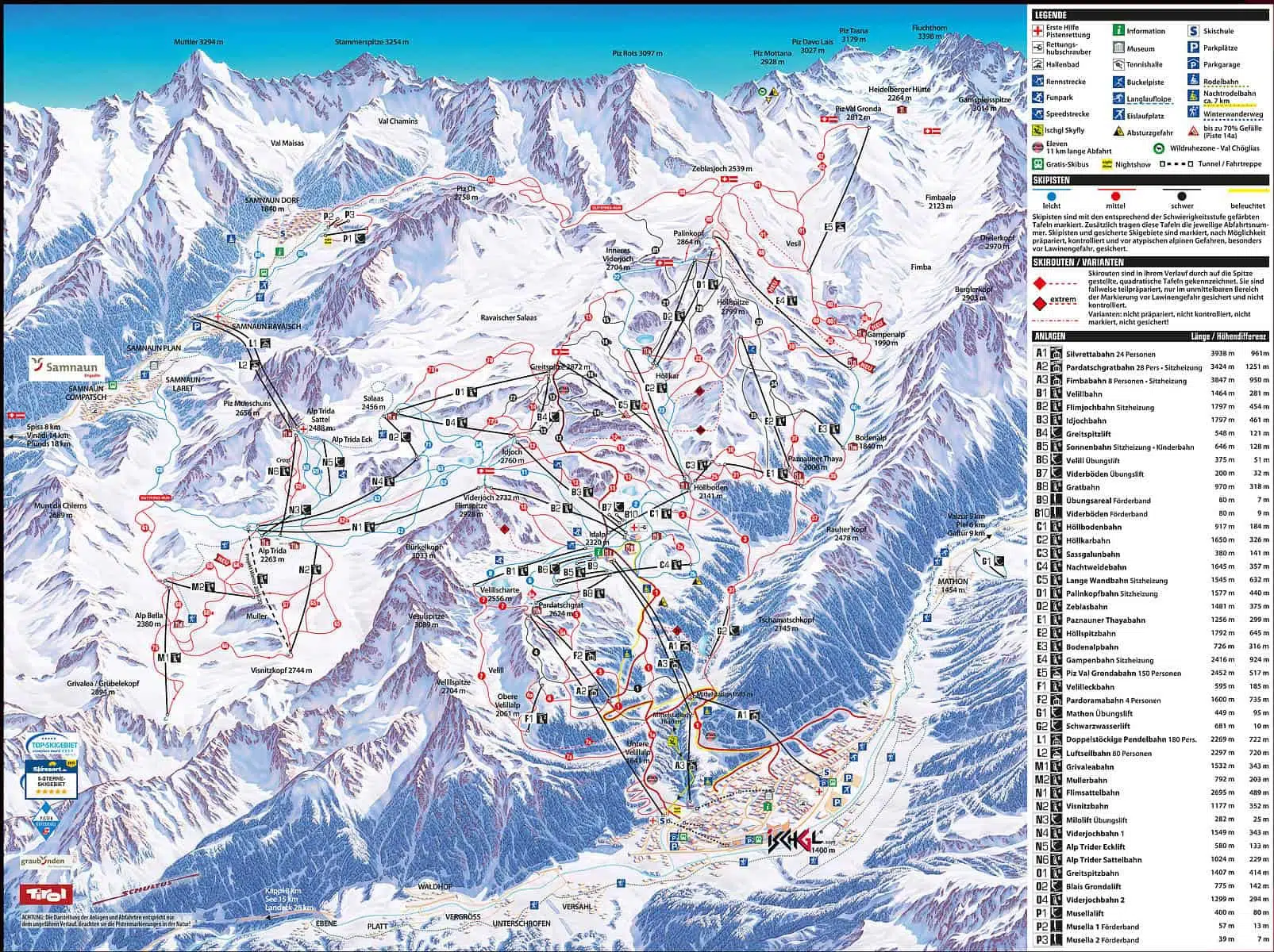 Samnaun, toldfrit skiområde i Schweiz med store muligheder 2 samnaun toldfrit skiområde schweiz — Samnaun Piste map