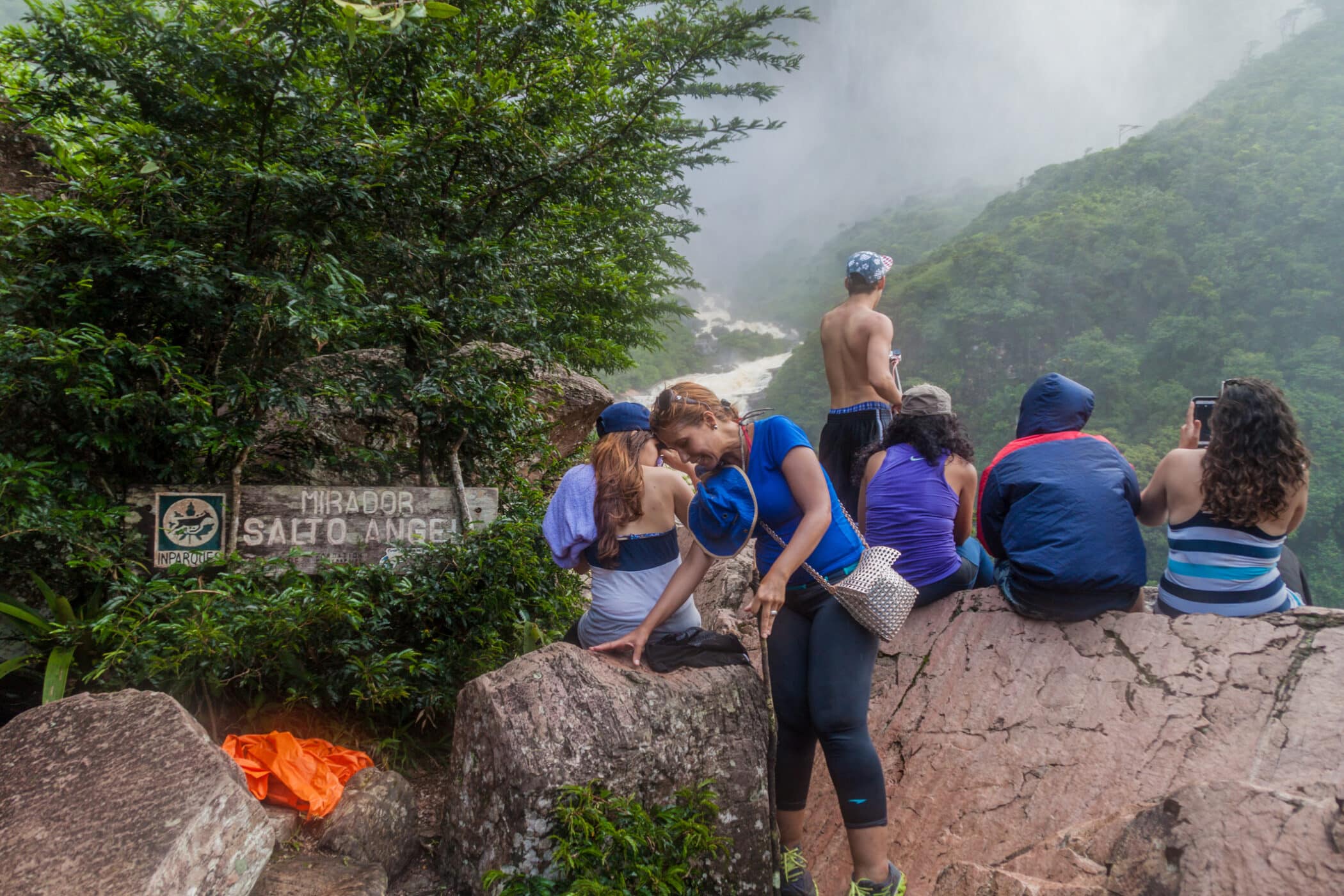 Tourists watch Angel Falls