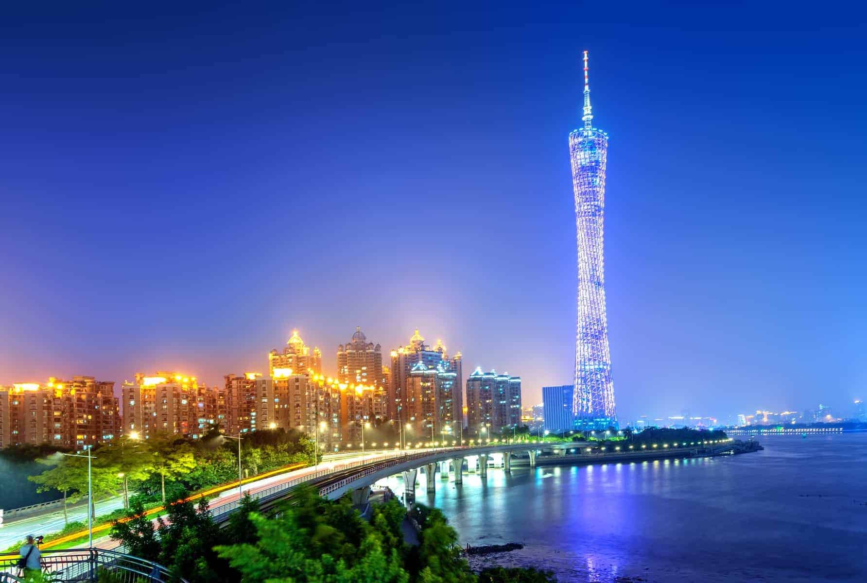 View of Canton tower (600m) in Guangzhou. One of the most famous landmark in Guangzhou city.