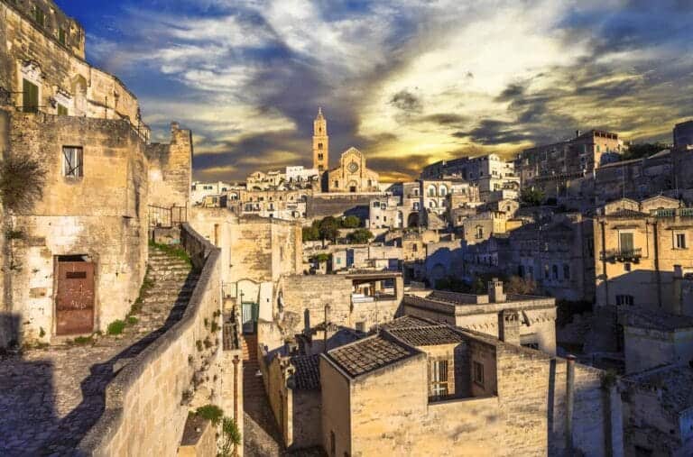 impressive ancient Matera over sunset. Italy, Basilicata