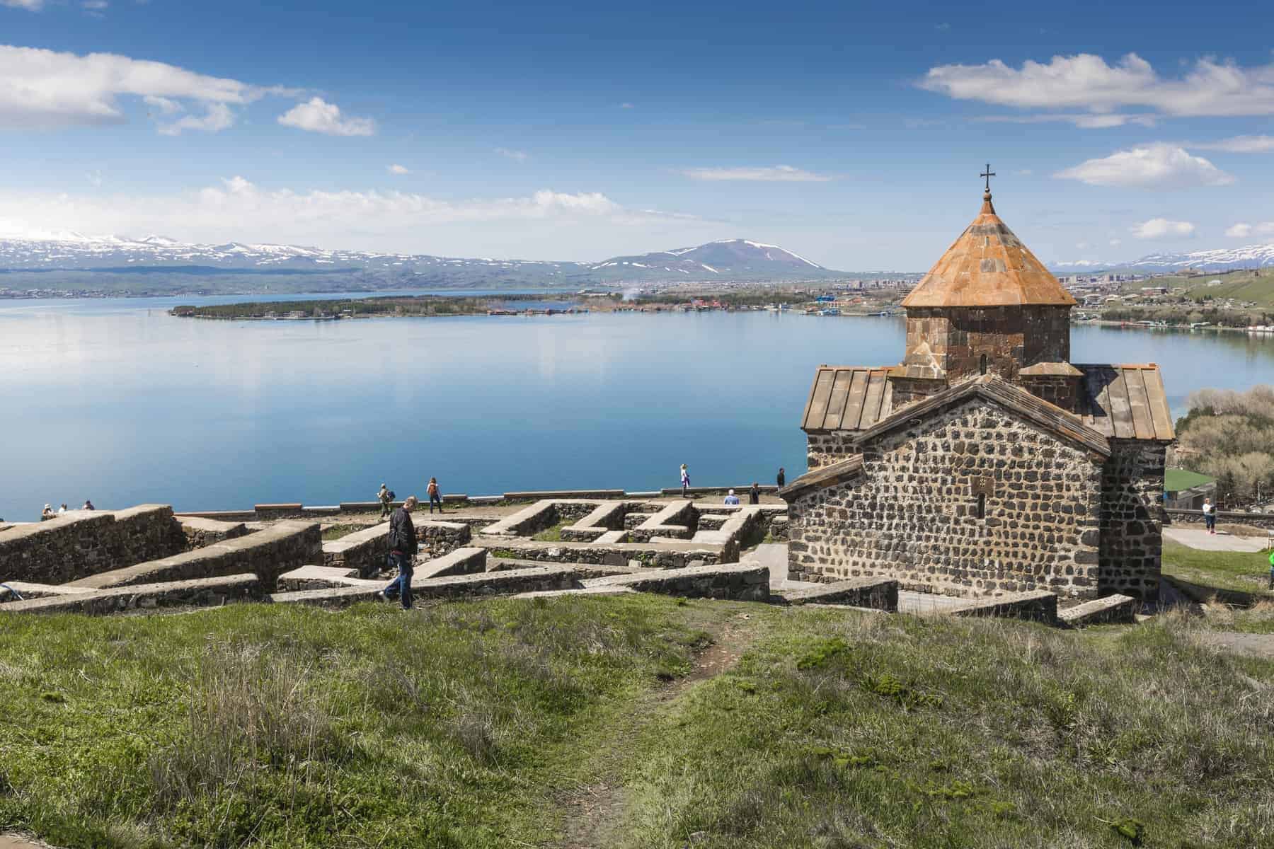 The 9th century Armenian monastery of Sevanavank at lake Sevan.