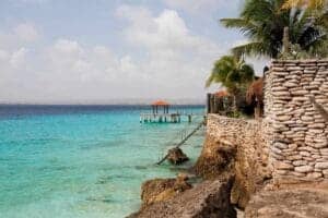 Bonaire verdens første blue destination. Gazebo with orange roof, Bonaire, Caribbean, Dutch Antilles.