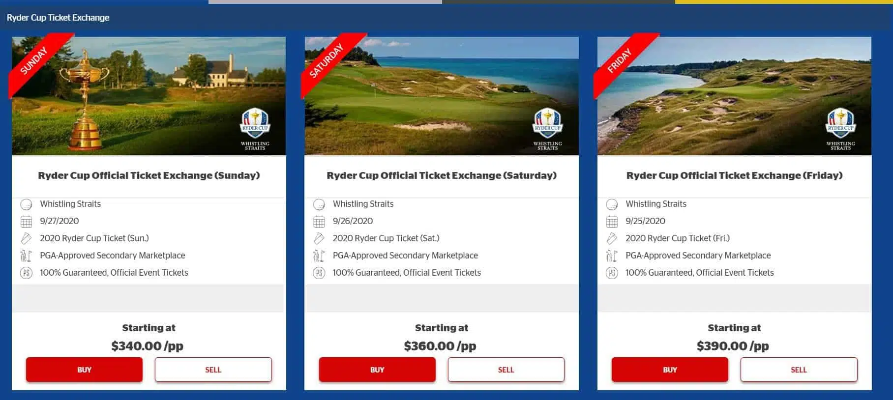 Ryder Cup 2020, billetter