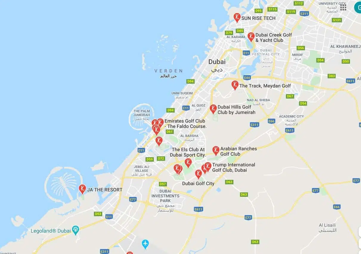 golf dubai nem fornemme — Dubai golf map