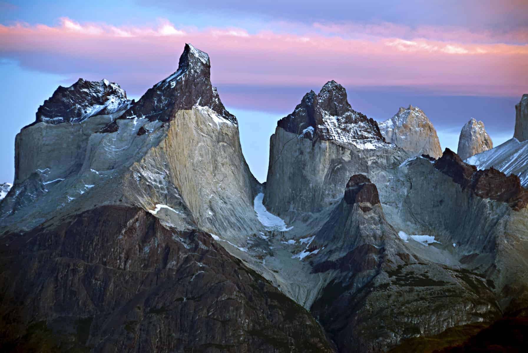 The Cuernos del Paine in Torres del Paine National Park, Chile, at sunrise