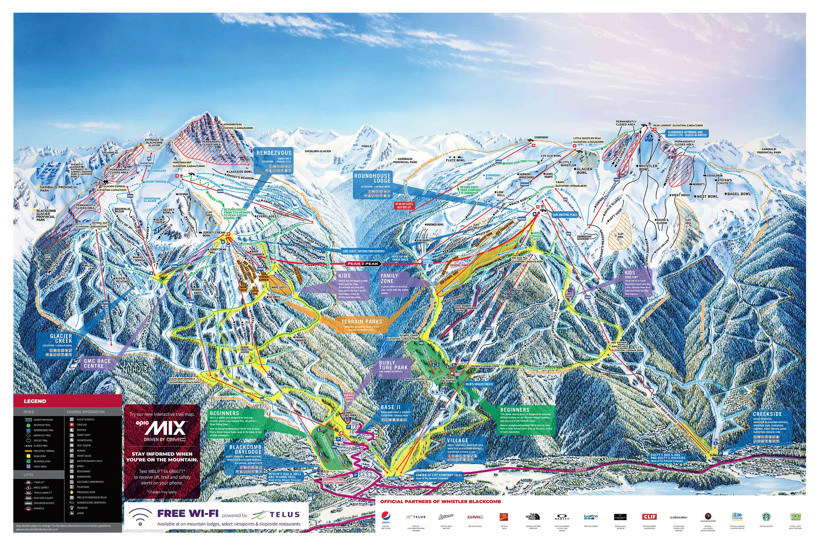 whistler-blackcomb-trail, Canada pistekort