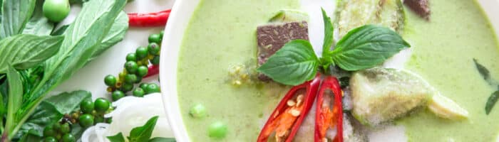 Gaeng keow wan gai.Thai food Green curry creamy coconut milk with chicken, Popular Thai food
