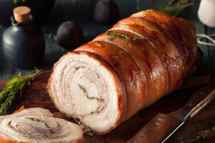 Homemade Rolled Porchetta Roast with Several Herbs