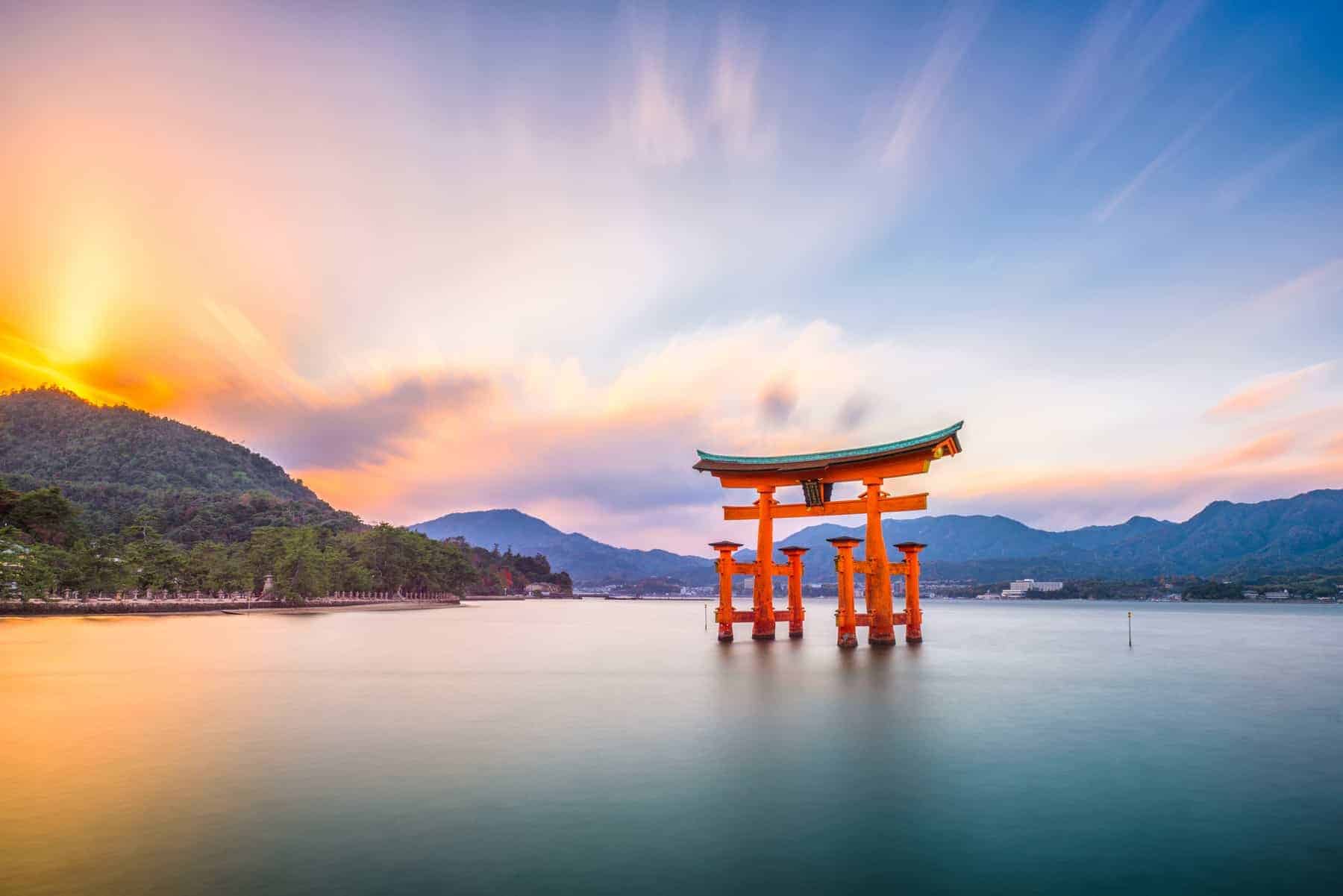 Miyajima, Hiroshima, Japan at Itsukushima Shrine.
