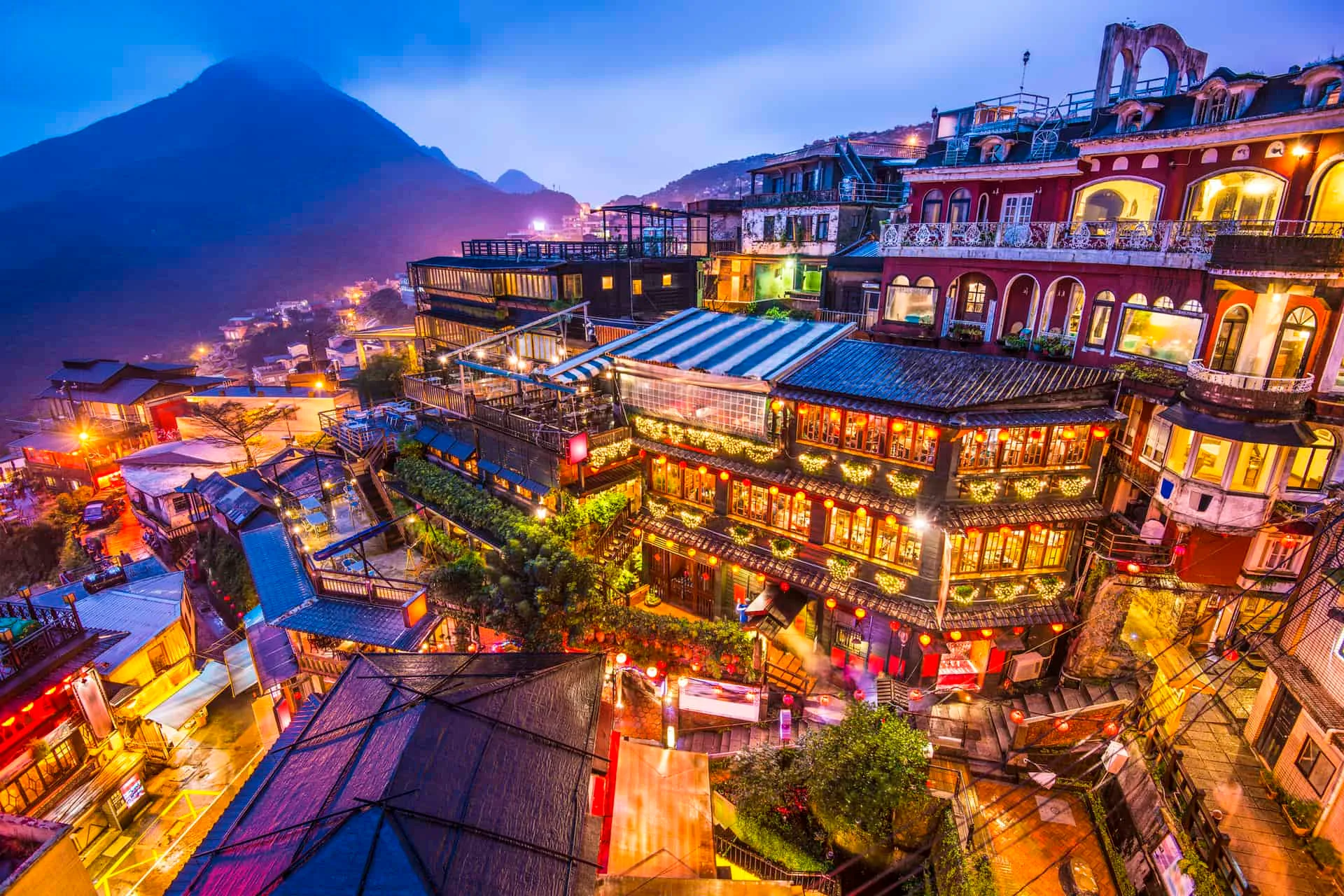 Hillside teahouses in Jiufen, Taiwan.