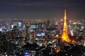 Tokyo tower at night and city view