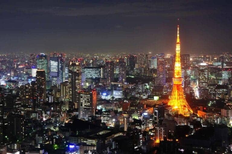 Tokyo tower at night and city view