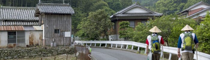 The people are walking the Shikoku Pilgrimage, 88 temples associated with the Buddhist monks