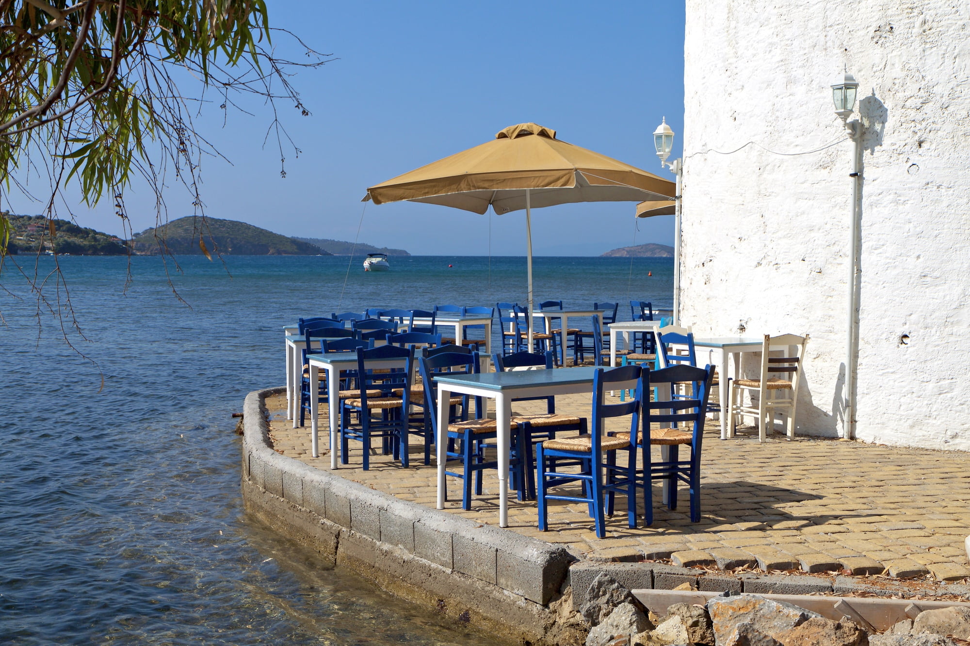 Traditional Greek tavern by the sea at Skiathos island