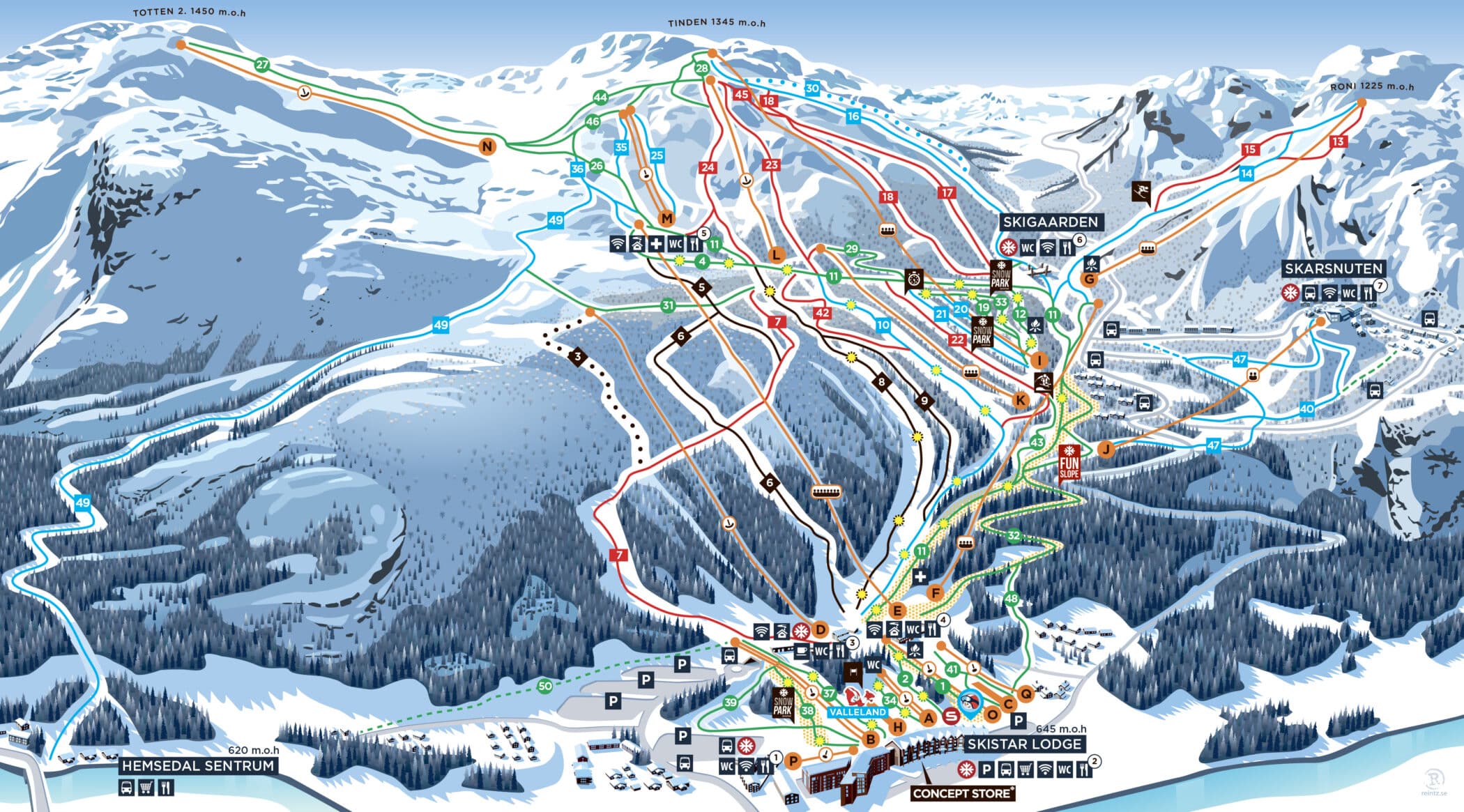 Hemsedal_Piste kort, Norge
