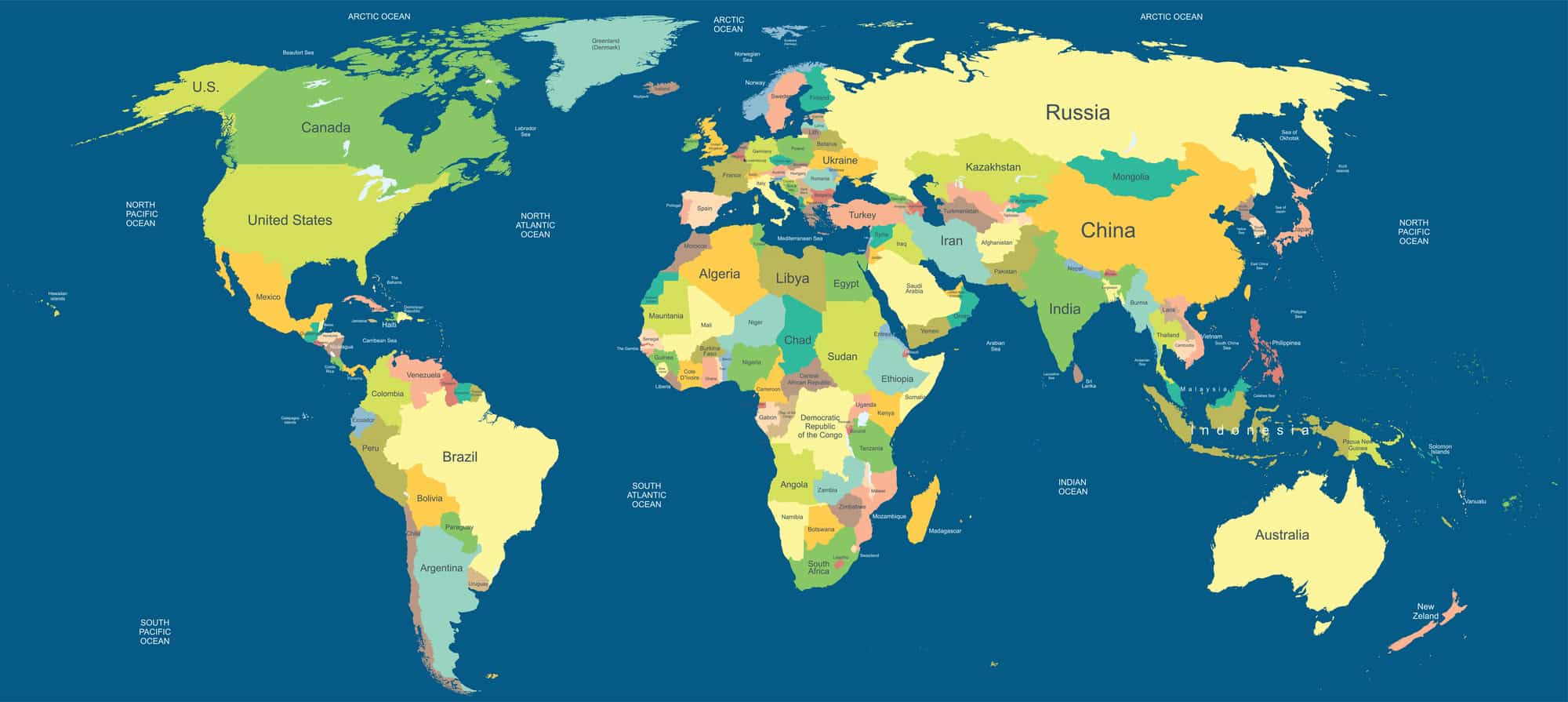 Verdenskort. Lande fra hele verden, du kan se og læse om de fleste