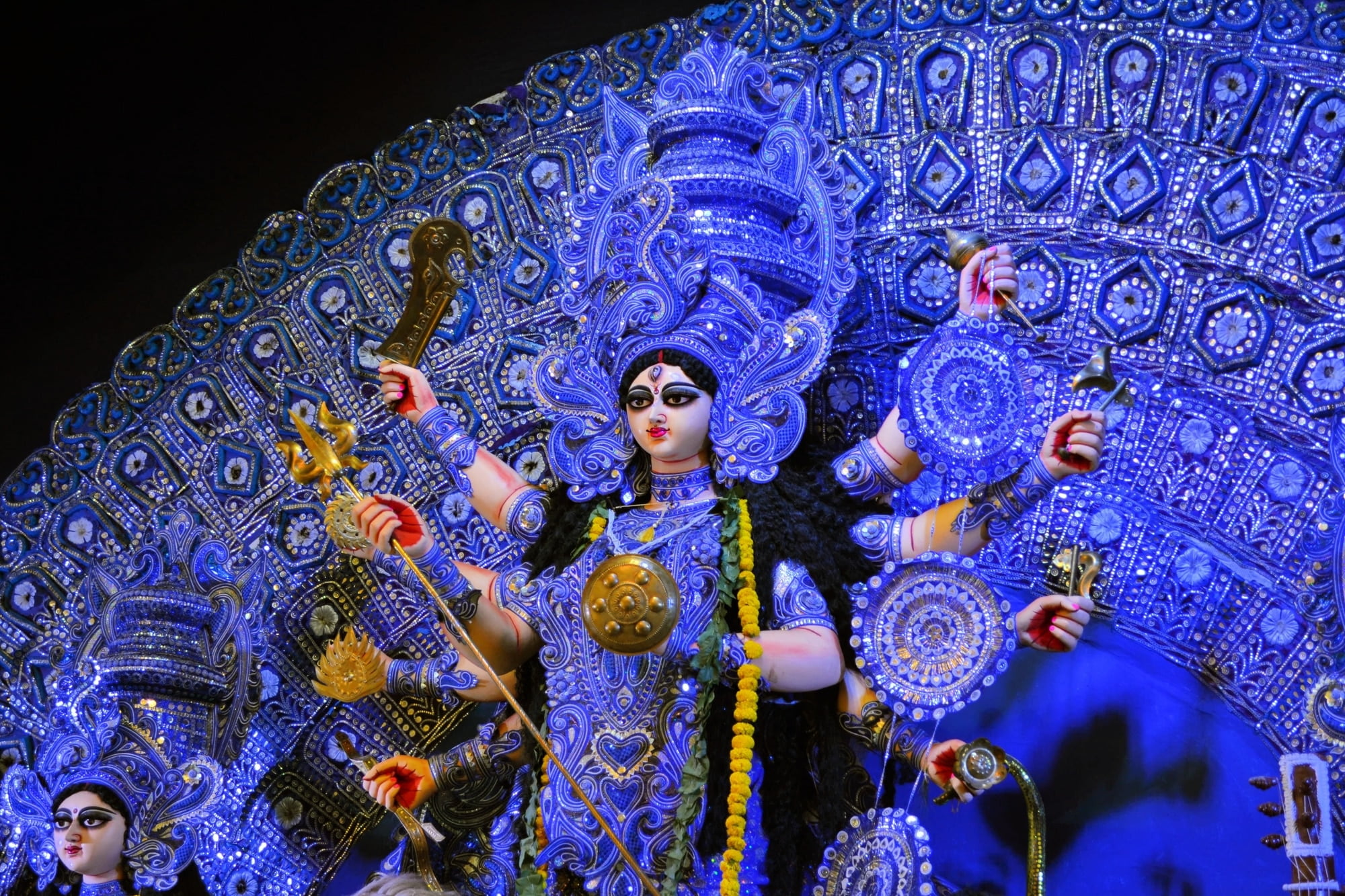 Hindu goddess Idol in Pandal, temporary temple for Durga Puja, Kolkata