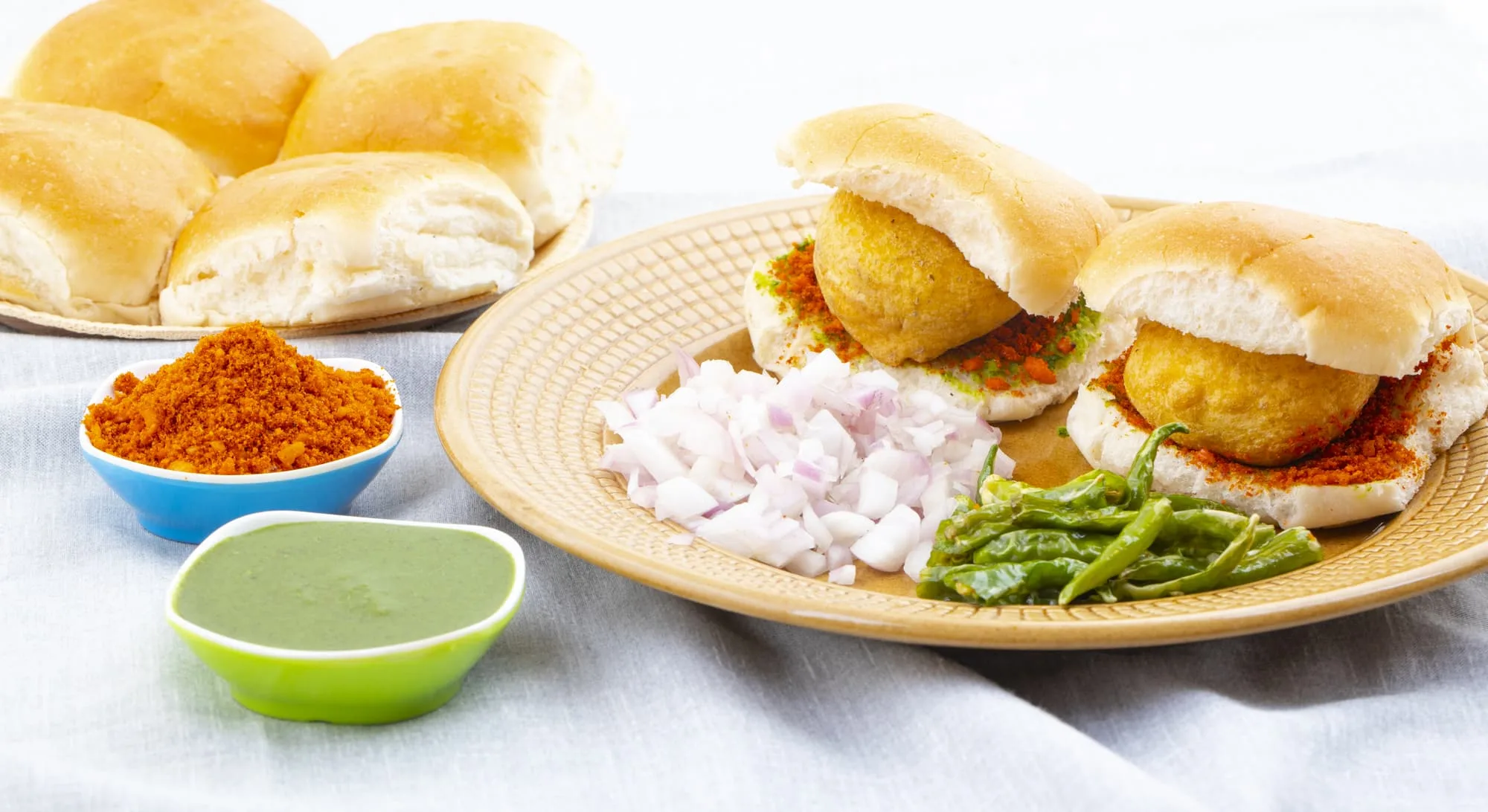 Indian Famous Street Food Vada Pav Also Know as Vada Paav, Wada Pav or Wada Pao is a Vegetarian Fast Food Dish From Maharashtra
