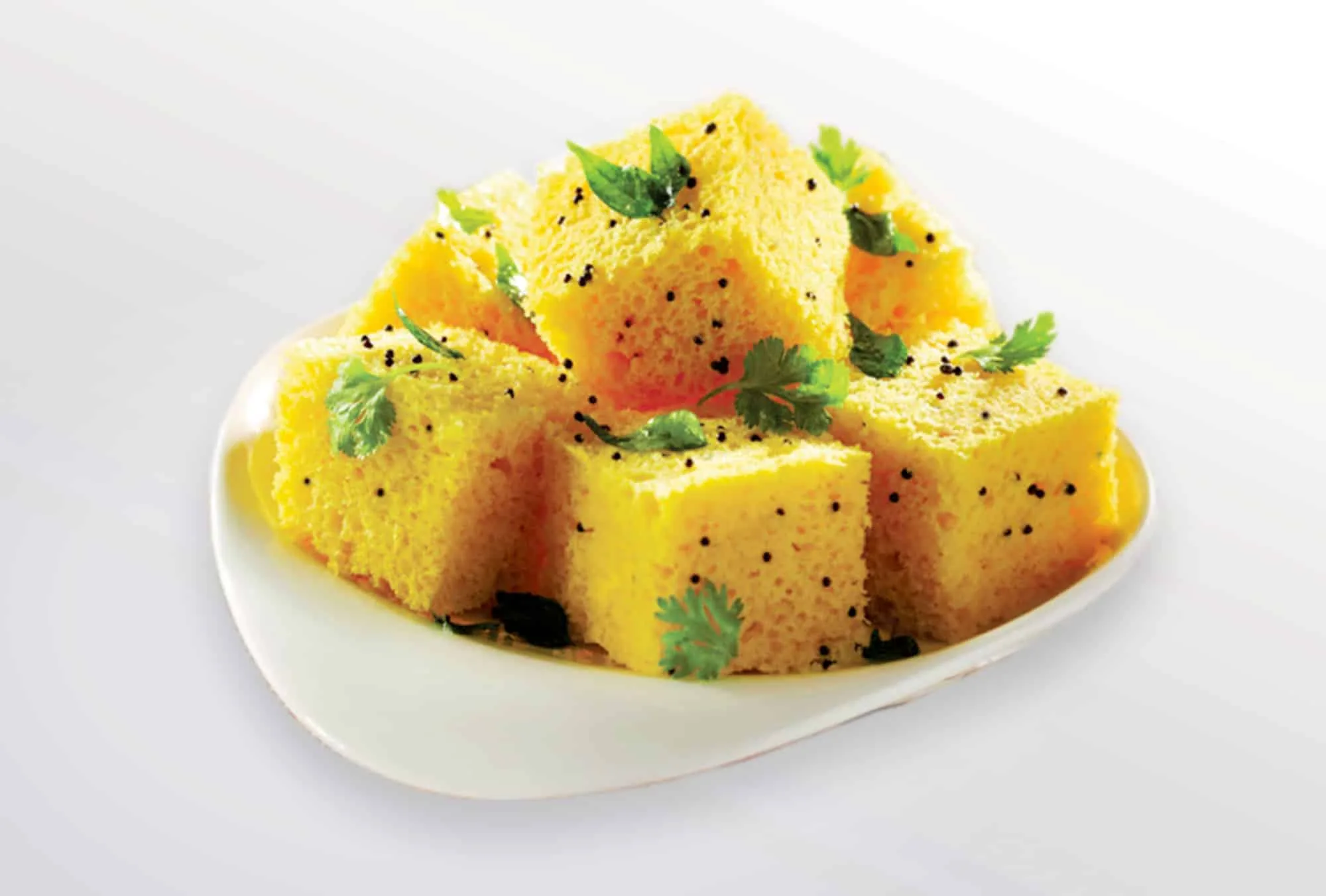 popular Indian Gujarati dish, Traditional Street Food, Sev Khaman Dhokla, Served With Chutney or Chili