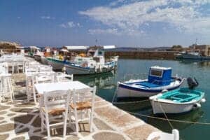 View of the port of Naoussa on the island of Paros, Greece