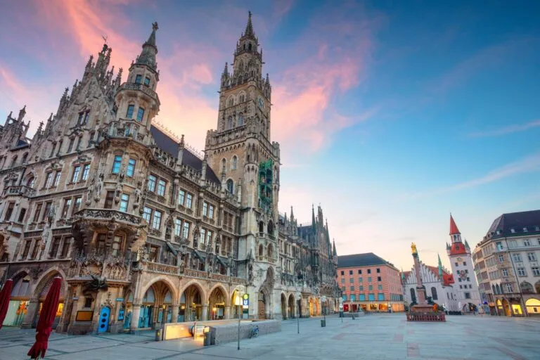 Munich. Marien Square in Munich, Germany during twilight blue hour.