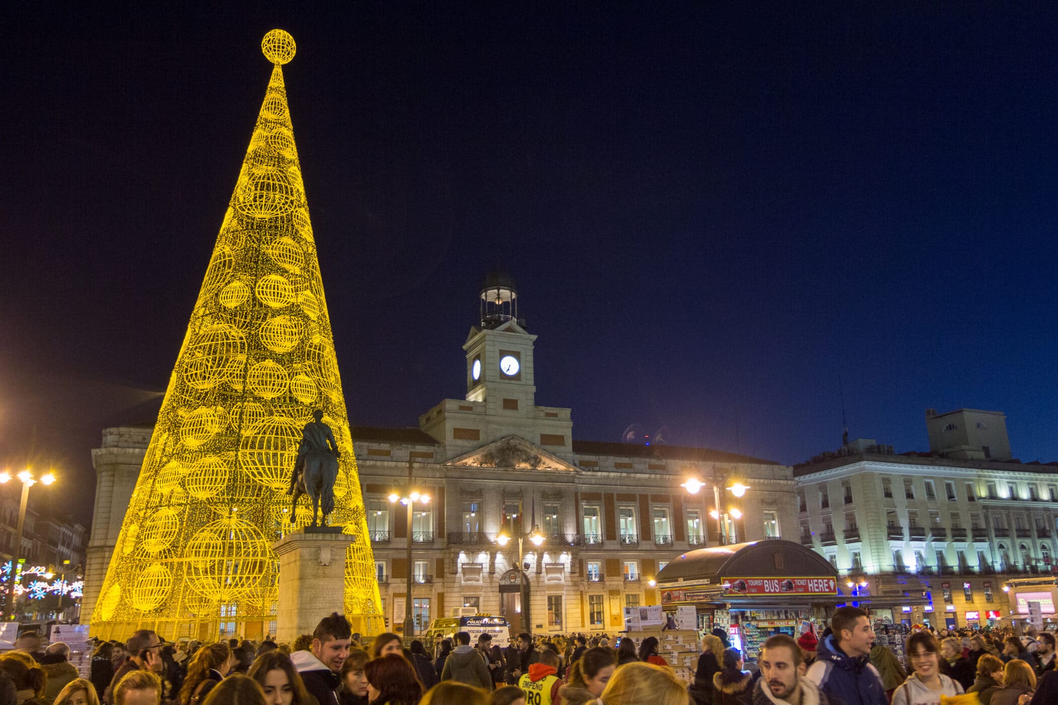 The famous Puerta del Sol crowded shopping for christmas