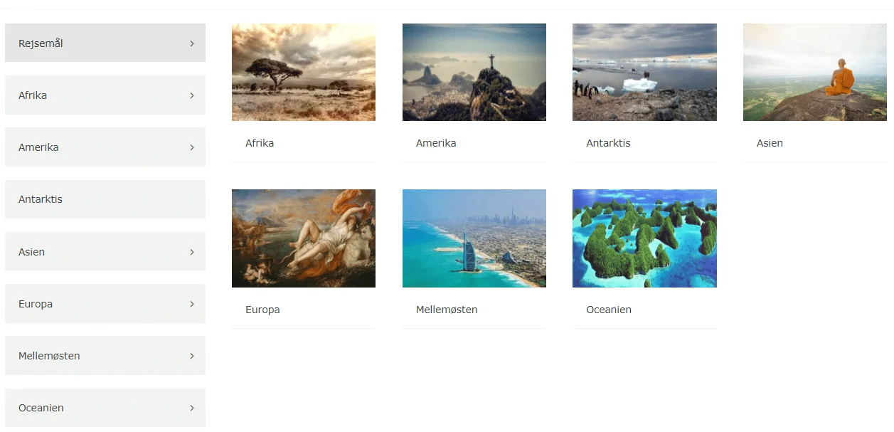 Rejsemål på Traveltalk.dk, klik på hver af disse kontinenter og se alle lande