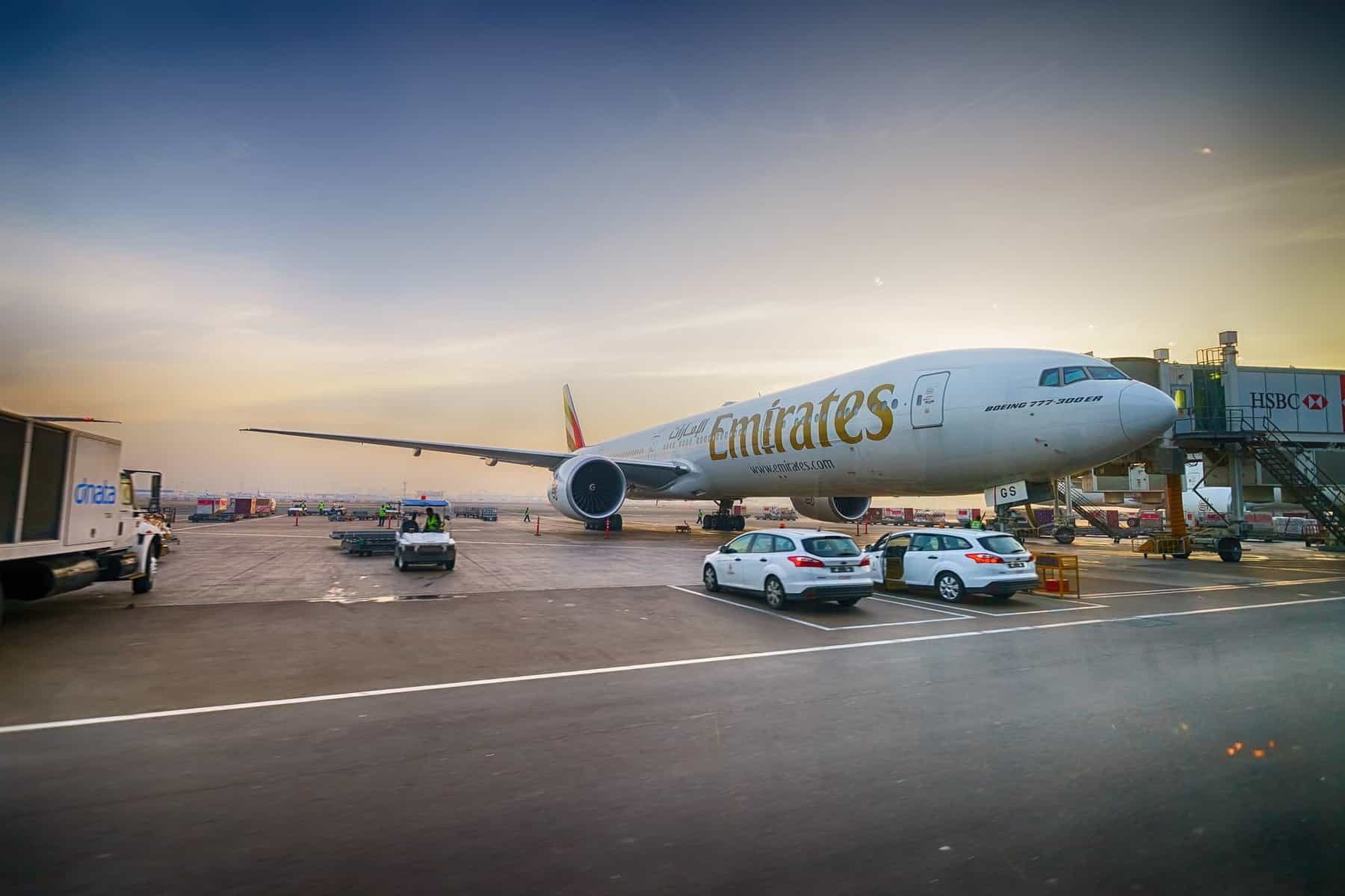 Emirates. Docked jet aircraft in Dubai airport