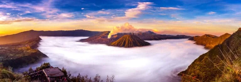 Gunung Leuser National Park 7 Mount Bromo volcano (Gunung Bromo) during sunrise from viewpoint on Mount Penanjakan in Bromo Tengger Semeru National Park, East Java, Indonesia.