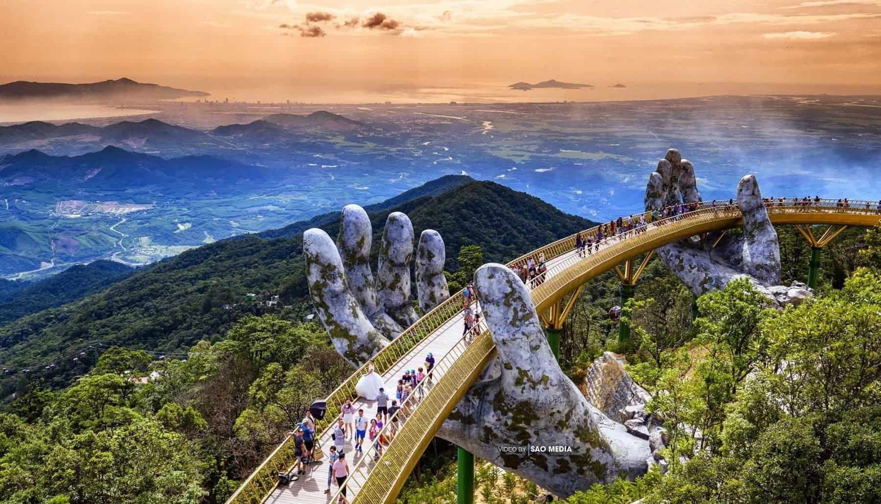 Den gyldne bro i Danang, Vietnam fra luften