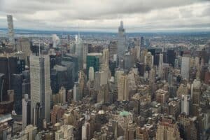 Manhattan skyline from the observatory tower of The Edge, outdoor observation deck in hudson yard in New York city, USA