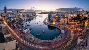 Aerial View on Saint Julien and Spinola Bay at Dawn