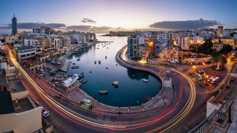 Aerial View on Saint Julien and Spinola Bay at Dawn
