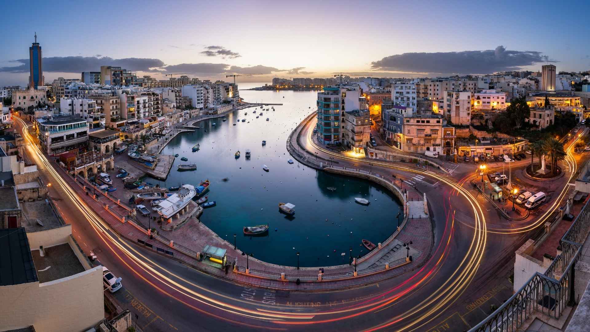 Aerial View on Saint Julien and Spinola Bay at Dawn