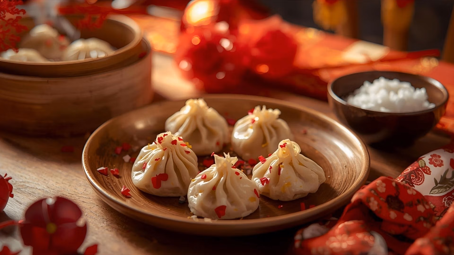 kinesisk nytårsmad — Traditionelle dumplings og risretter – uundværlige symboler på held og overflod under kinesisk nytår.