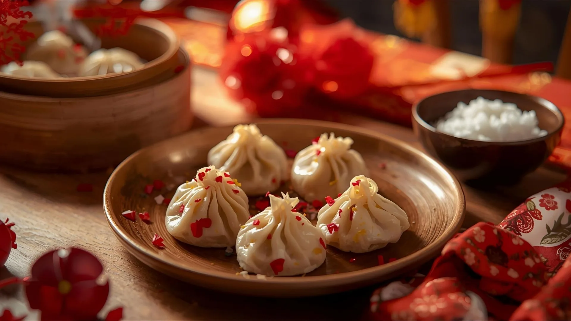 kinesisk nytårsmad — Traditionelle dumplings og risretter – uundværlige symboler på held og overflod under kinesisk nytår.
