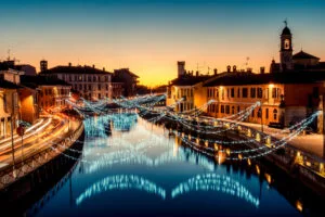 Jul og nytår i Italien. Julekæder, Navigli Milano Italy
