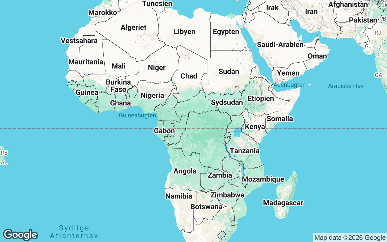 Kort over Afrika med de 54 lande på kontinentet