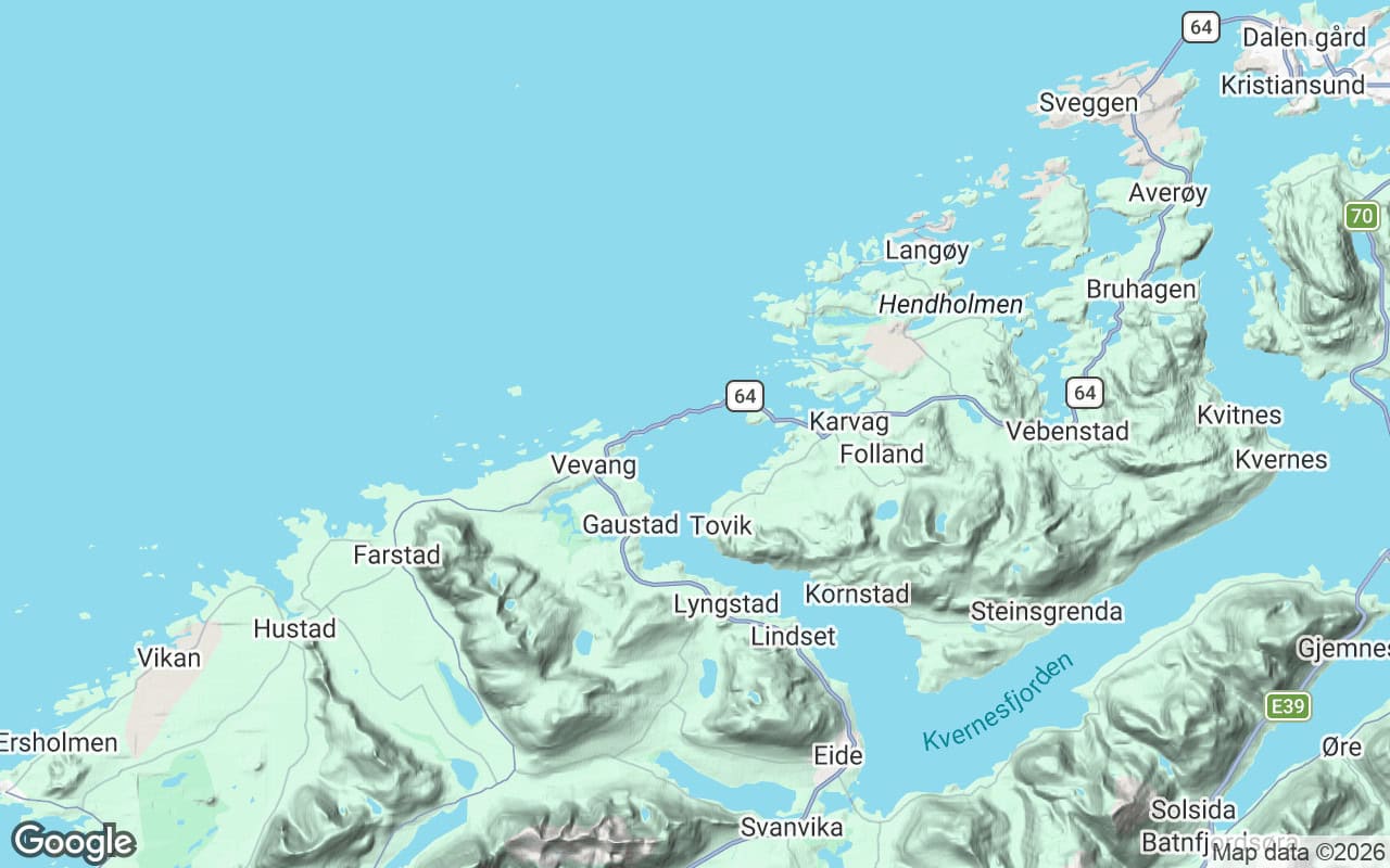 Kort over Atlanterhavsvejen mellem Molde og Kristiansund i Møre og Romsdal