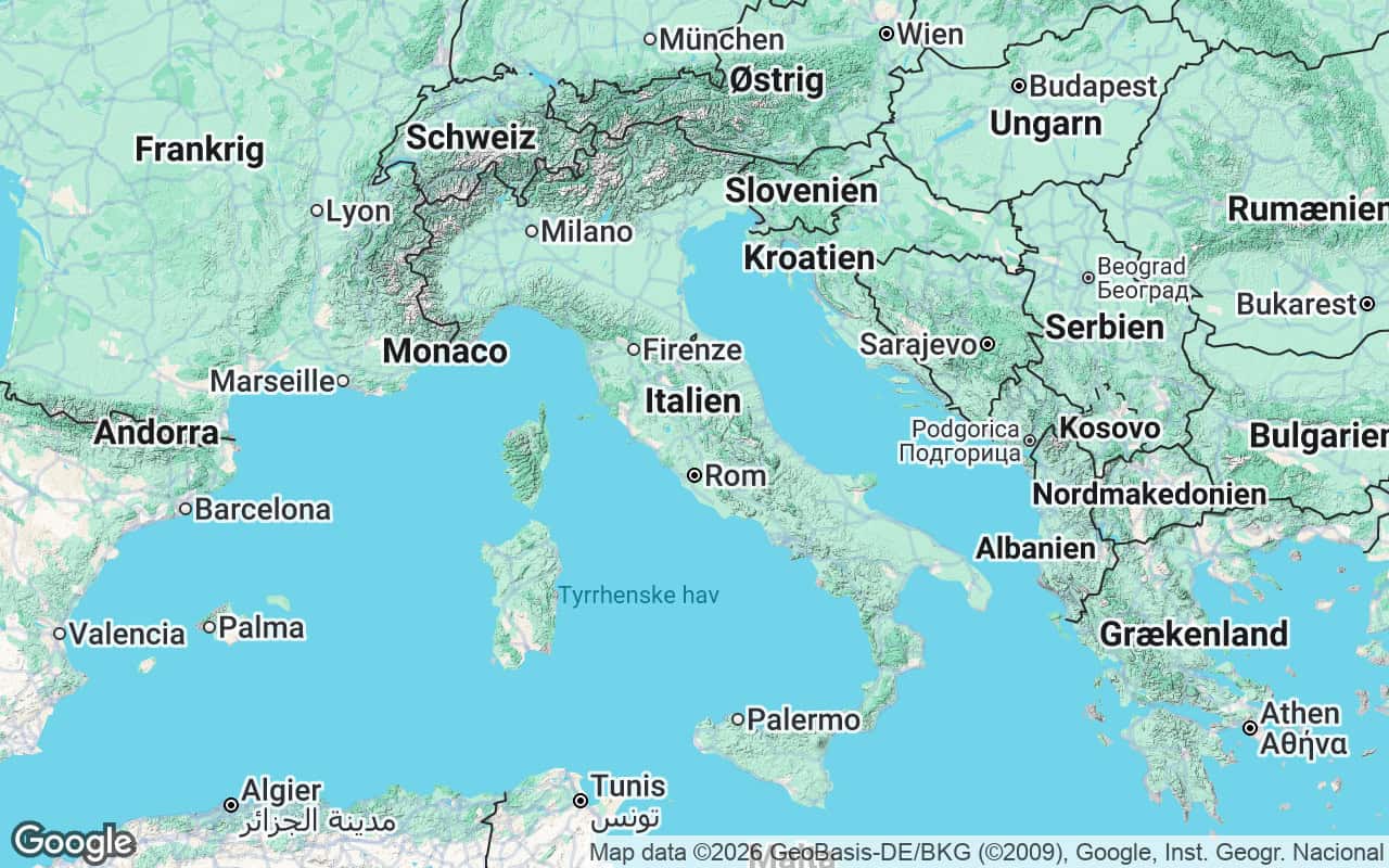Kort over Italien med de 20 regioner, hver med sit eget køkken